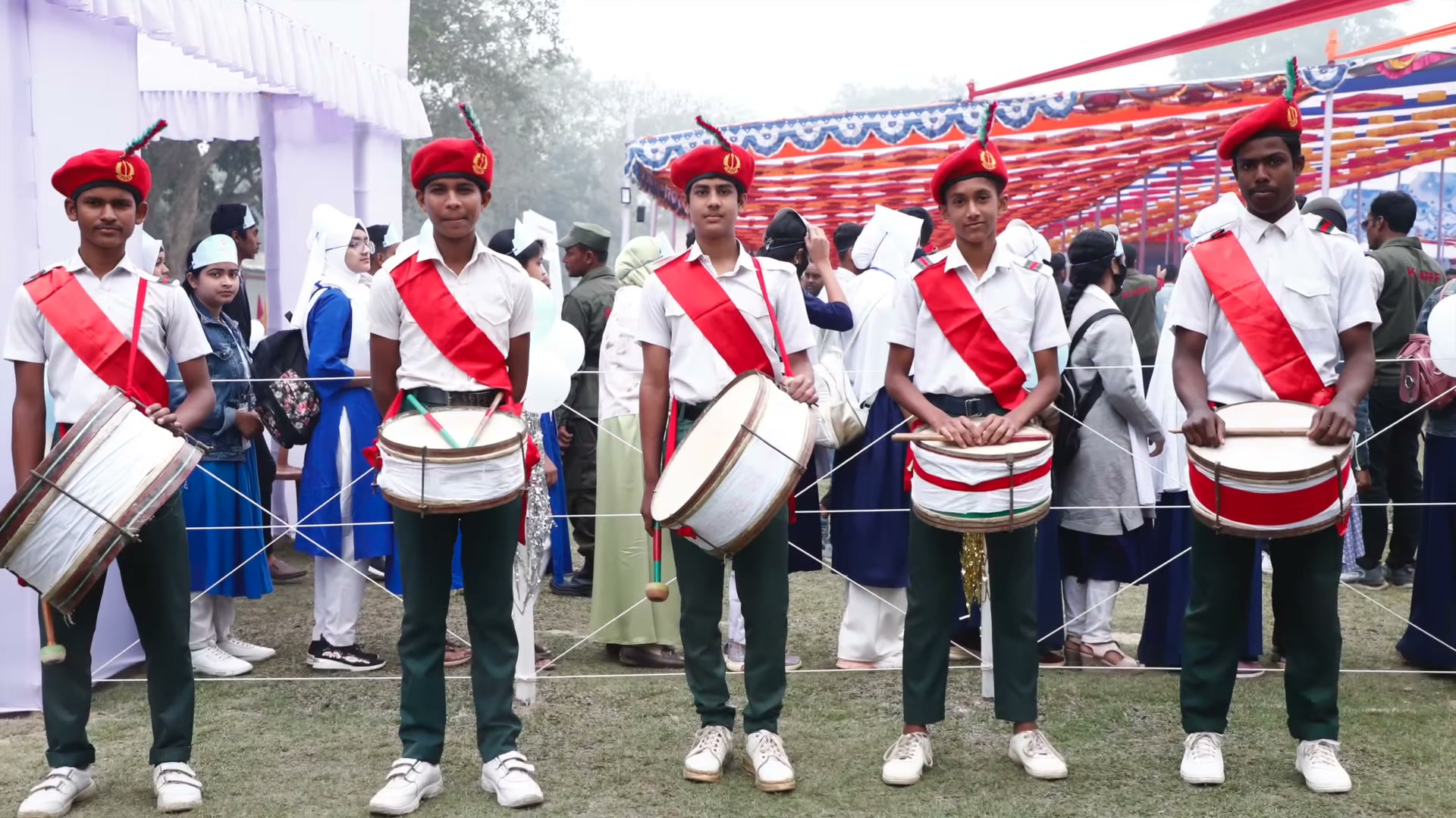 A drum band in uniform at the 2025 scholarship programme.